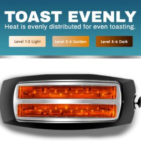 Elite Gourmet ECT4829B Maxi-Matic 4 Slice Long Slot Toaster, Extra Wide Slots for Bagels & Artisan Bread, 6 Shade Settings with Defrost, Reheat & Cancel, Removable Crumb Tray, Black