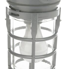 Designers Edge L1706 Vandal Resistant Security Light - Heavy Duty Industrial Cage Ceiling Mount with Tempered Glass Lens, Silver, 150W