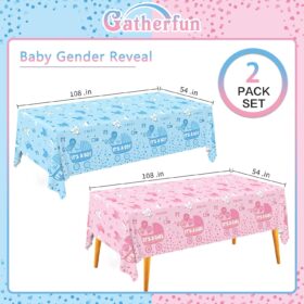 Gatherfun Gender Reveal Party Supplies - 2-Pack Pink & Blue Disposable Tablecloths - 54x108 Inch Plastic Decorations for Baby Shower & Boy or Girl Announcement
