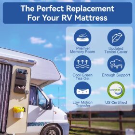 10 Inch Short Queen RV Mattress – Cooling Gel Memory Foam, Medium Firm, Fiberglass-Free Tencel Cover – CertiPUR-US Certified Camper & Trailer Bed (60" x 75")