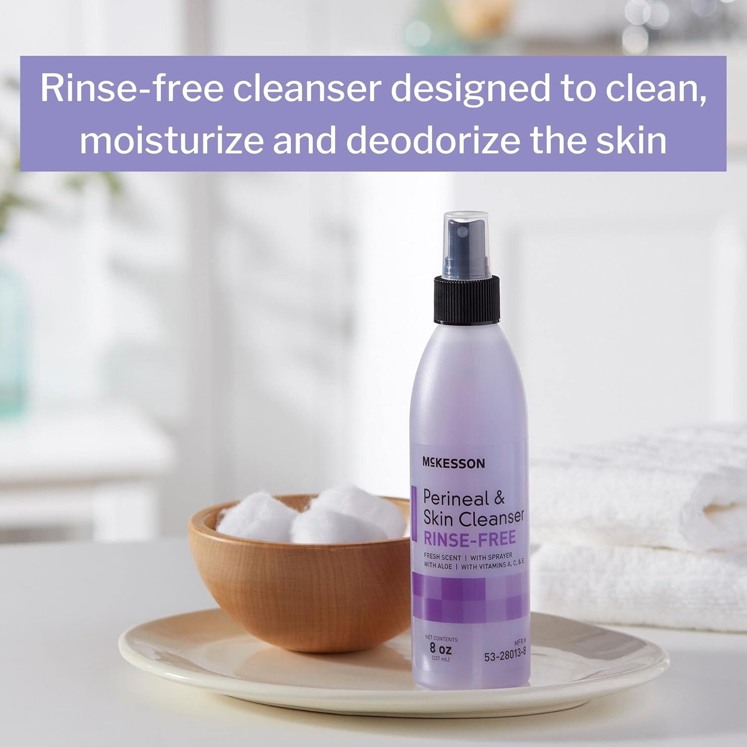 McKesson Rinse-Free Perineal Skin Cleanser - 8 oz No-Rinse Body Wash with Aloe and Vitamins for Incontinence and Sensitive Skin Care