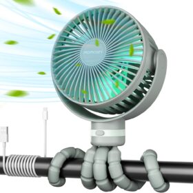 Momcozy 8000mAh Portable Stroller Fan with Flexible Tripod & LED Light, 4-Speed Baby Cooling Fan for Strollers, Car Seats, and Travel