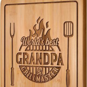 AceThrills Grill Master Bamboo Cutting Board - Engraved Gift for Grandpa, Best Grandpa Birthday & Father's Day Present, Kitchen Serving & Chopping Board (12.3" x 8.7")