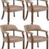 LEEMTORIG Set of 4 Rolling Dining Chairs with Casters - Upholstered Boss Captain's Chairs with Arms and Solid Wood Frame, Cherry & Yellowish Brown