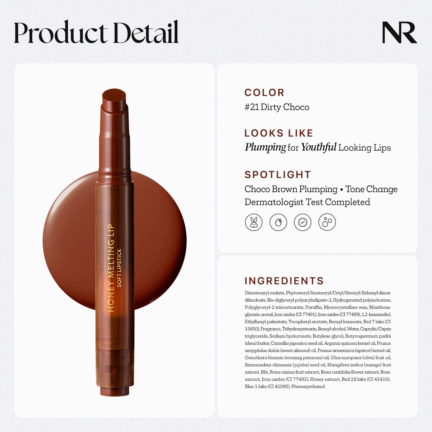 Nature Republic Honey Melting Lip Plumping Balm - 'Dirty Choco' - Hydrating Korean Lip Tint with Honey Extract & Volumizing Glow