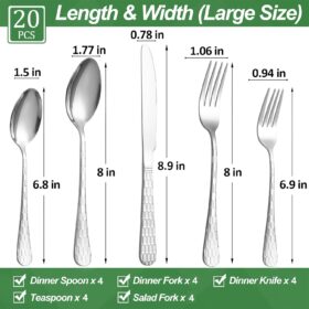 Luxury 20-Piece Silverware Set for 4 – Water Cube Handle Design, Premium Food Grade Stainless Steel Flatware Cutlery, Dishwasher Safe Utensils for Dining & Entertaining