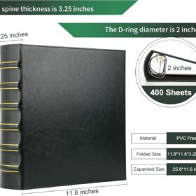 LETVPVOW Vintage Leather 3-Ring Binder – 2 Inch D-Ring Hardback Organizer for 8.5 x 11 Paper – Dark Green Bookstyle Binder for Office, School & Photo Albums