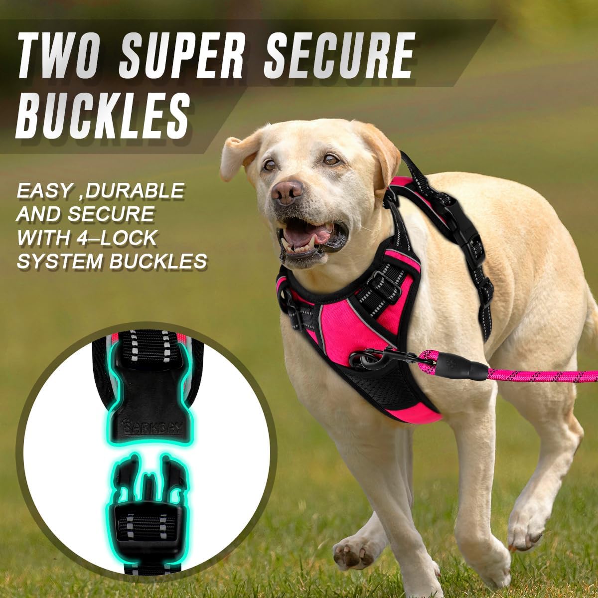 BARKBAY No-Pull Dog Harness with Front Clip & Handle – Heavy Duty Reflective Adjustable Vest for Large Dogs (Pink, Large)