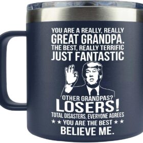 Grandpa Gifts - 14oz Insulated Stainless Steel Coffee Mug with Lid - Best Christmas & Birthday Present for Grandfather from Grandson or Granddaughter