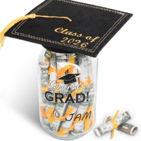Class of 2026 Graduation Mason Jar Gift Set with Money & Cap Kit - Personalized Centerpiece & Party Decoration