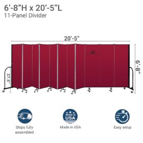 Screenflex Standard 11-Panel Room Divider – 6'8” H x 20'5” W Freestanding Acoustic Partition with Portable Metal Frame – Mallard
