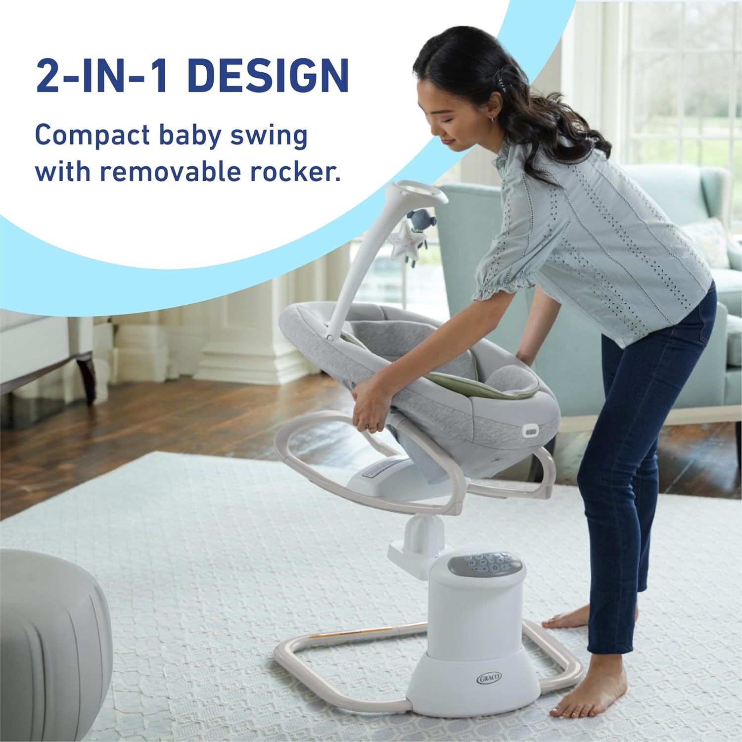 Graco Soothe 'n Calm Baby Swing with Removable Rocker - 8 Motion Directions, Portable Seat & Soothing Sounds