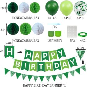 Green Birthday Party Decoration Kit - 32 Pcs Includes Happy Birthday Banner, 2 Streamer Rolls, Honeycomb Balls & Balloons for Boys, Girls, Men & Women