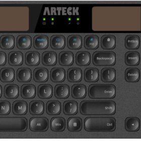 Arteck Solar Powered Wireless Keyboard – Ultra-Slim Full Size with Rechargeable Battery, Ergonomic Design, and USB Nano Receiver for PC, Laptop & Smart TV