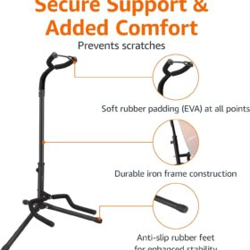 Amazon Basics Folding A-Frame Guitar Stand – Universal Height Adjustable for Acoustic, Electric, Bass & Banjo