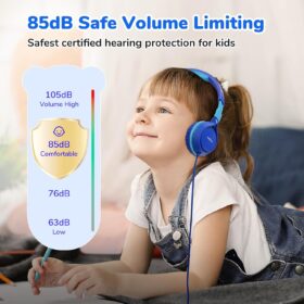 EarFun S1 Kids Headphones – 85dB Safe Volume Limited Stereo Sound, Foldable & Adjustable Wired On-Ear Headset for School, Travel & Tablets