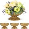 Set of 4 Gold Compote Vases – 7" Wide Distressed Metal Pedestal Bowls for Wedding Centerpieces, Floral Arrangements, & Home Décor