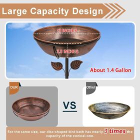 Metal Bird Bath for Outdoors – 36in Tall Vintage Garden Birdbath with 13in Removable Bowl, Rust-Resistant Yard Decor & Bird Feeder Station