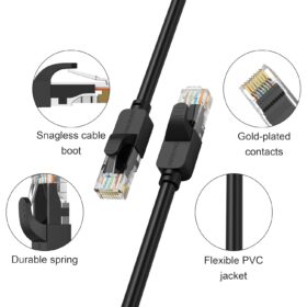 JARNHNG Cat 6 Ethernet Cable – High Speed 10Gbps Indoor/Outdoor UTP LAN Network Patch Cord (RJ45, Black, 26AWG)