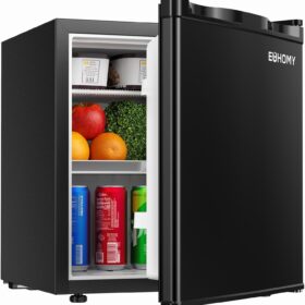 EUHOMY 1.7 Cu.Ft Mini Fridge with Reversible Door – Compact Single Door Refrigerator, Adjustable Thermostat & Energy Saving Design – Ideal for Bedroom, Office, and Dorms (Black)