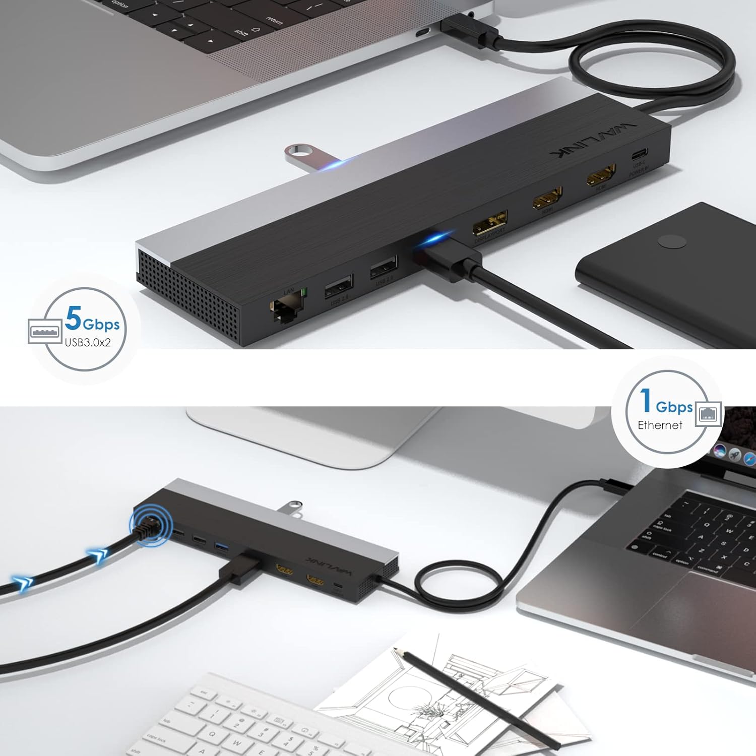 WAVLINK 12-in-1 USB C Docking Station: Triple Monitor 4K@60Hz Hub with 85W Power Delivery, DisplayPort, HDMI, Gigabit Ethernet, and SD/TF Card Reader for Windows and Mac
