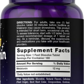 Carlyle Melatonin 12mg Fast Dissolve Tablets - 180 Count, Natural Berry Flavor, Drug-Free Sleep Support, Vegetarian & Non-GMO