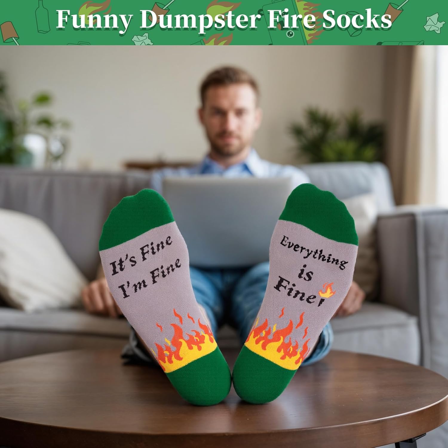 Dalycro Funny Dumpster Fire Socks – Humorous Novelty Crew Socks for Men, Unique Birthday Gag Gift Idea for Coworkers, Friends & Family