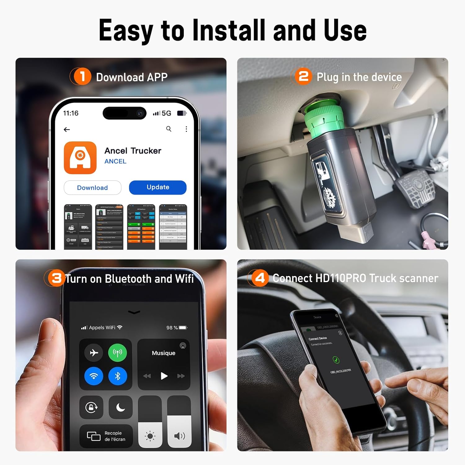 ANCEL HD200 Bluetooth Heavy Duty Truck Scanner | J1939/J1708 Diesel Code Reader & Speed Limiter Reset Tool for Cummins & Caterpillar | Lifetime Free Updates