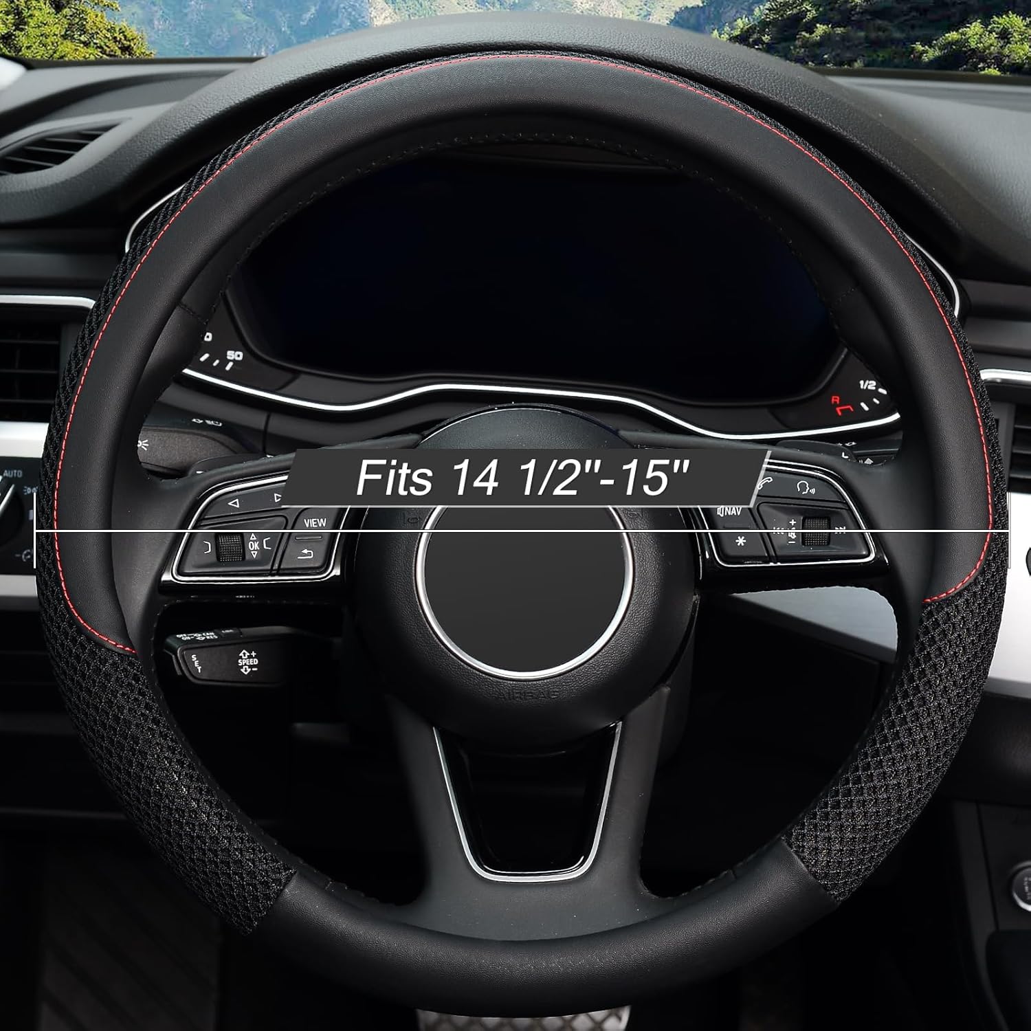 KAFEEK Premium Microfiber Leather Steering Wheel Cover – Universal 15 Inch Breathable, Anti-Slip Grip for All Seasons (Black)