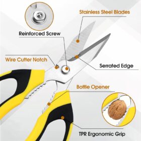 Heavy Duty Multipurpose Scissors – 8-Inch Stainless Steel Utility Shears for Kitchen, Office & DIY – Cuts Cardboard, Leather, Wire, Carpet with Wire Cutter & Safety Cover