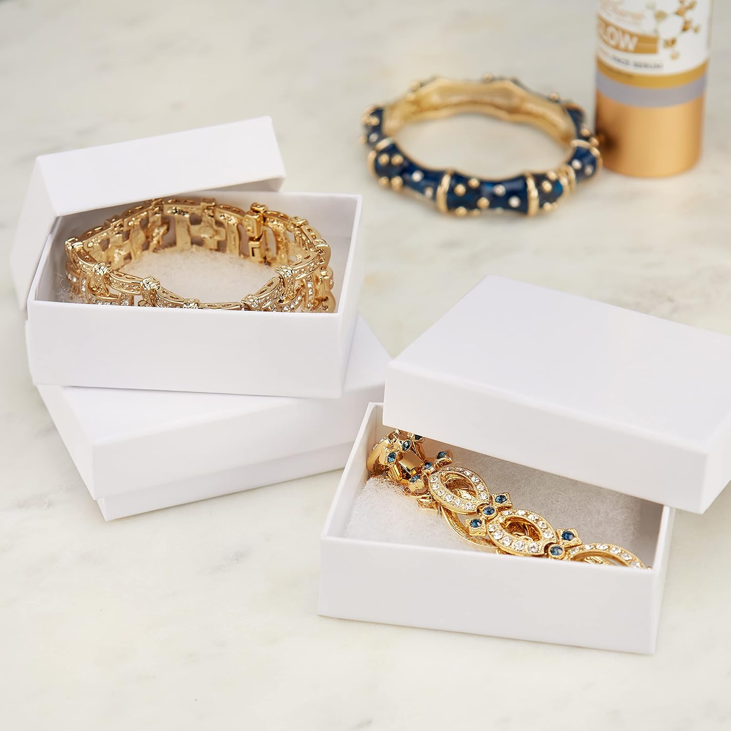 BULK PARADISE 6-Pack Cotton-Filled White Jewelry Gift Boxes – 3.08" x 2.28" x 1.1" Small Cardboard Storage for Rings, Earrings, & Keepsakes – Ideal for Retail, Shipping & Crafts
