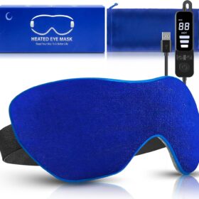 Electric Heated Eye Mask for Dry Eyes - Washable Warm Compress with Flaxseed, Timer & Temp Control for Blepharitis, MGD, Styes, Puffy Eyes & Sleep (Deep Blue)