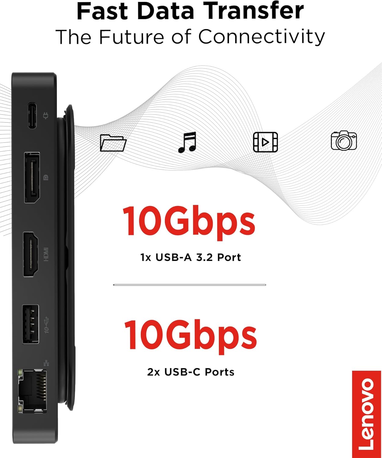 Lenovo USB-C Dual Display Travel Dock with Power Delivery – 7-in-1 Portable Hub, 4K Resolution Support, Integrated Cable (Black)