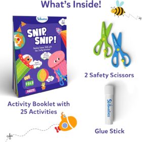 Skillmatics Snip Snip Scissor Skills Activity Set – 25 Progressive Projects, 2 Safety Scissors & Glue – Fine Motor & Craft Kit for Toddlers & Kids Ages 3-7