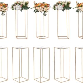 VEVOR Gold Geometric Flower Stand - Set of 10, 31.5” Modern Metal & Acrylic Centerpiece Columns for Weddings, Events, and Reception Décor