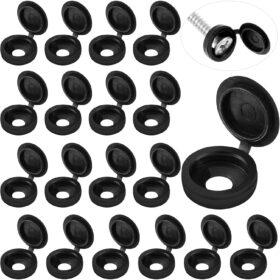 Hotop 100-Pack Black Hinged Screw Cover Caps – Large Waterproof Snap-On Washer Buttons for Furniture & Wall Protection