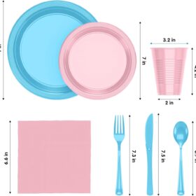 350-Piece Gender Reveal Party Supplies Kit - Complete Disposable Dinnerware Set with Dinner & Dessert Plates, Cups, Napkins & Cutlery for Baby Showers