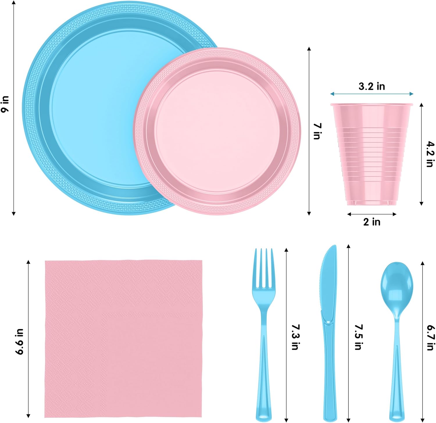 350-Piece Gender Reveal Party Supplies Kit - Complete Disposable Dinnerware Set with Dinner & Dessert Plates, Cups, Napkins & Cutlery for Baby Showers