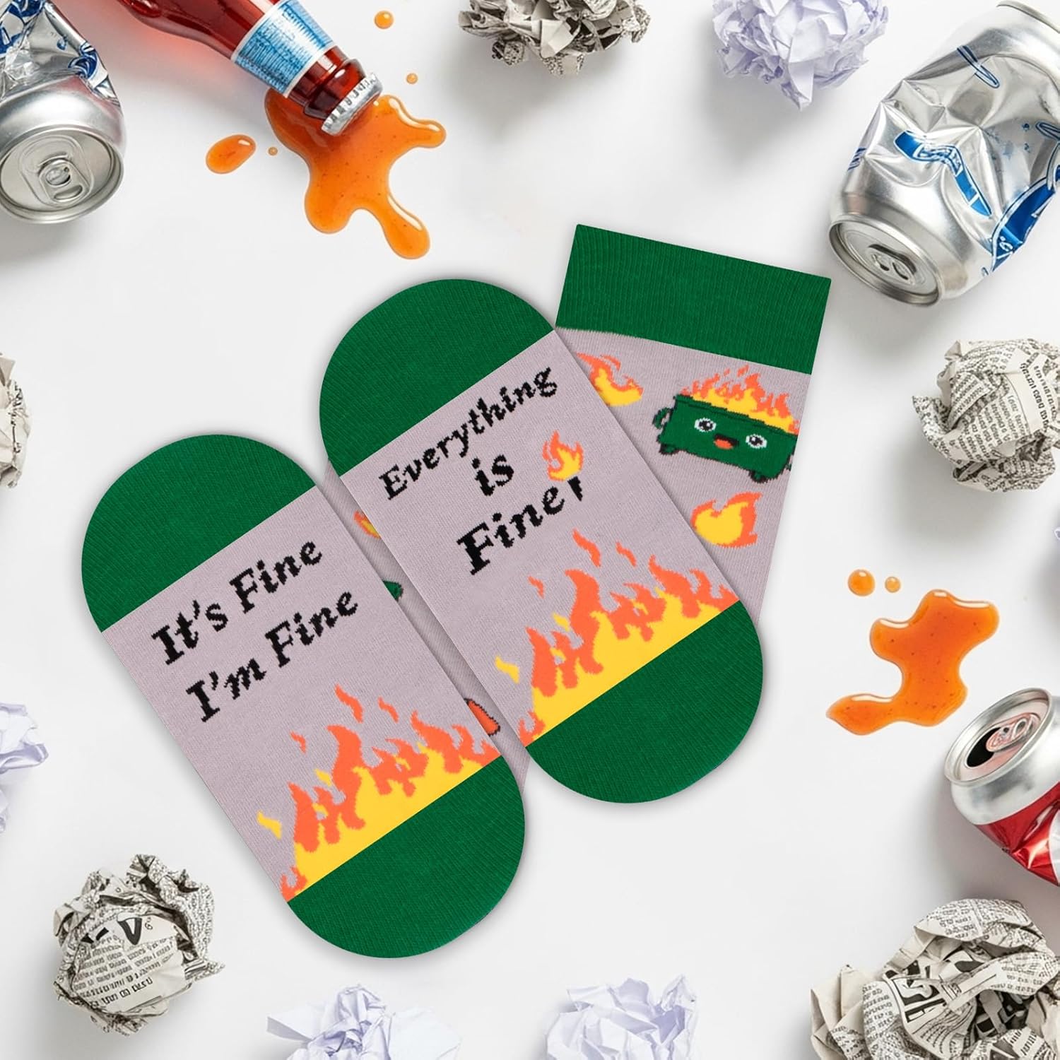 Dalycro Funny Dumpster Fire Socks – Humorous Novelty Crew Socks for Men, Unique Birthday Gag Gift Idea for Coworkers, Friends & Family