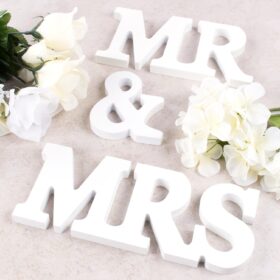 Rustic White Wooden 'Mr & Mrs' Wedding Sign Set – Table Top Centerpiece & Home Décor for Receptions, Showers & Anniversaries