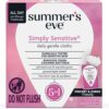 Summer's Eve Simply Sensitive Feminine Wipes – Gentle, pH-Balanced Micellar Cleansing Cloths for Intimate Odor Control, 12 Count (Individually Wrapped)