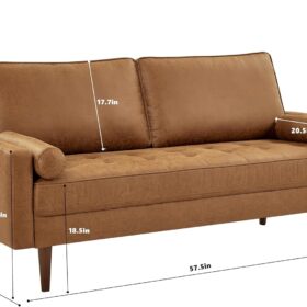 HIFIT 58" Mid-Century Modern Loveseat Sofa – Faux Leather Tufted Couch for Small Spaces, Living Room, and Office (Brown)