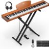 Eastar EP-80 88-Key Digital Piano with Furniture Stand – Full Size Portable Electronic Keyboard, Velocity-Sensitive Keys, Sustain Pedal, Headphones & Learning Accessories (Brown)