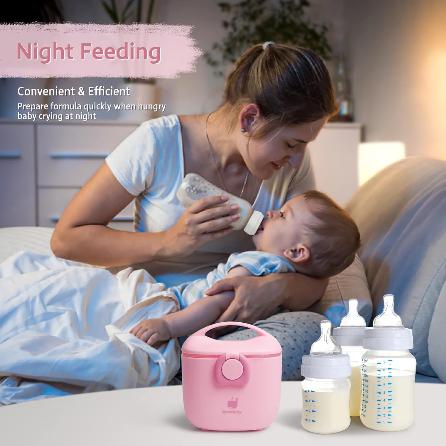 Termichy Baby Formula Dispenser – Portable 8.8oz Milk Powder Container with Handle, Airtight Seal & Scoop Compartment – Travel-Ready Food Storage for Infants (Light Pink)