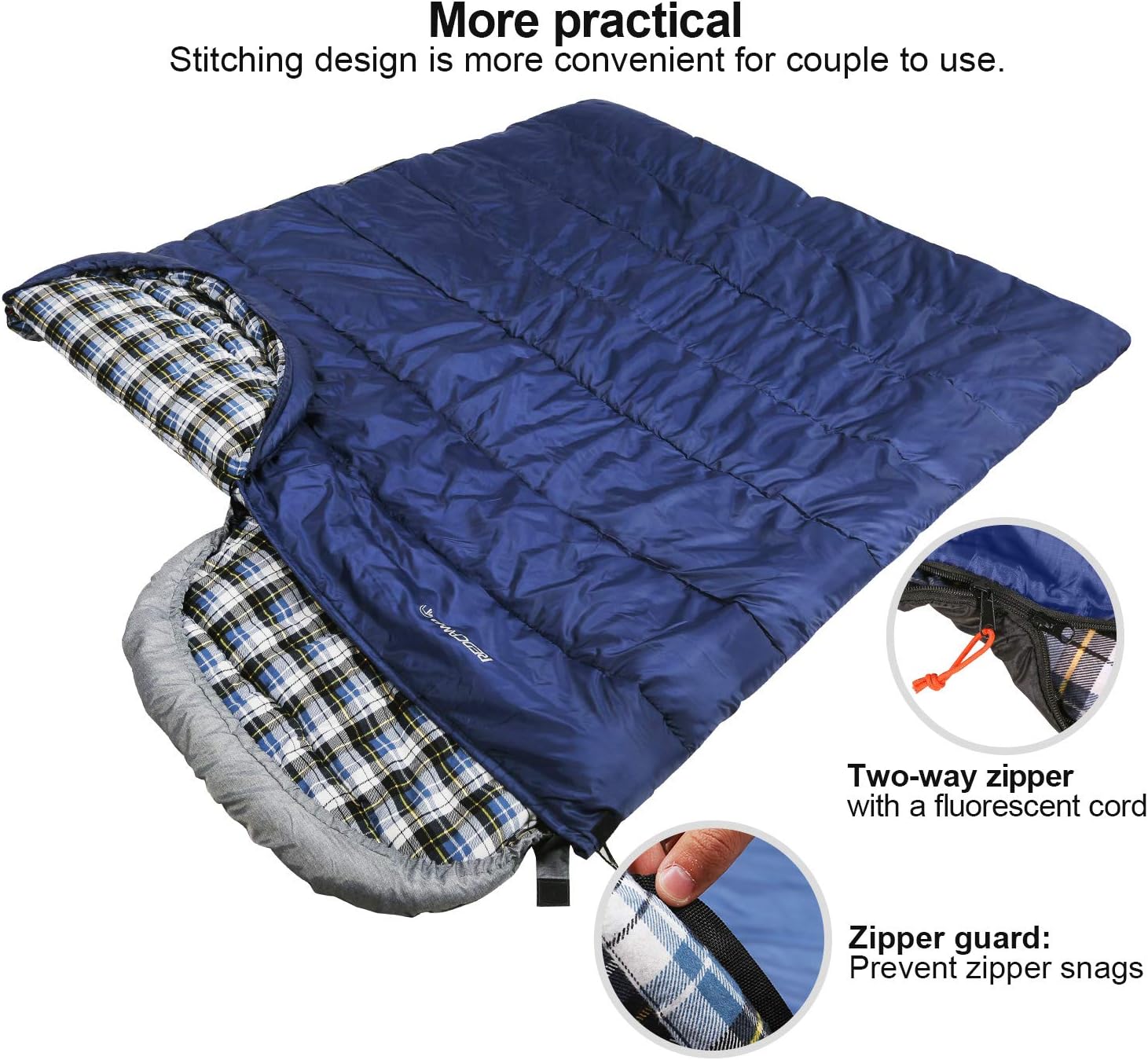 REDCAMP Cotton Flannel Sleeping Bag for Adults - Extra Wide & Warm Camping Bag with Detachable Hood & Compression Sack