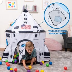 JOYIN Rocket Ship Play Tent – Pop Up Spaceship Playhouse for Kids with Carrying Case – Indoor & Outdoor