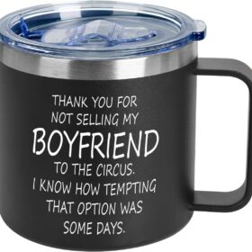 Jogskeor Funny Insulated Coffee Mug – 14oz Stainless Steel Travel Tumbler – Hilarious 'Circus' Quote Gift for Boyfriend's Dad, Future Father in Law, Birthday & Christmas