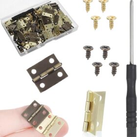 60 Sets Small Mini Hinges with Screws – 270° Folding Iron Butt Hinges for Wood Jewelry Boxes, DIY Crafts, Cabinets & Drawers (Gold & Bronze)