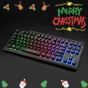 RII RGB Backlit Wired Gaming Keyboard - Compact 87-Key USB Computer Keyboard with Silent Click, Rainbow LED, Anti-ghosting for Laptop, PC, Windows & Mac