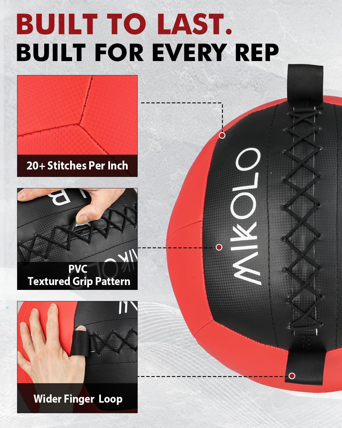 MIKOLO Slam Ball – Soft Shell Medicine Ball with Grip Loop for Wall Ball Shots, Core Training, and CrossFit (Available in 10, 15, 20, 25 lbs)